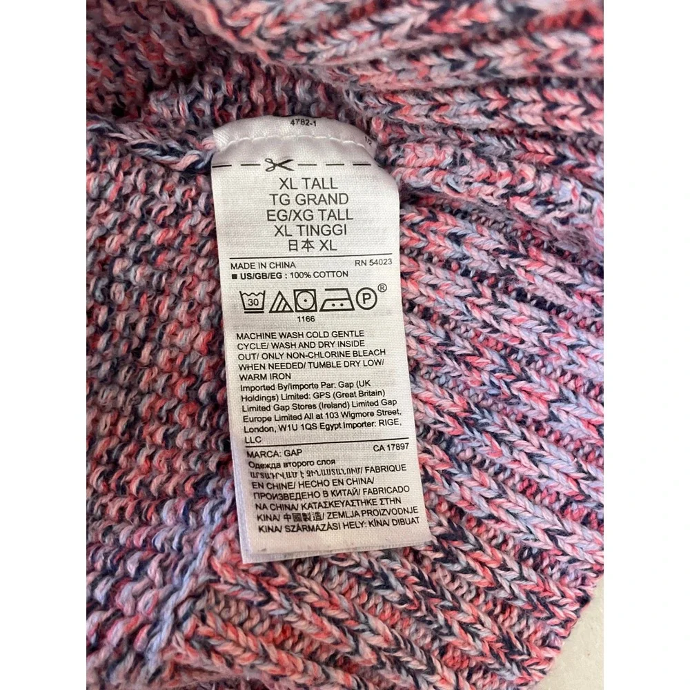 VTG Gap Womens Sweater XL Tall Pullover Pink Marled Cable Knit Crew Neck Raglan